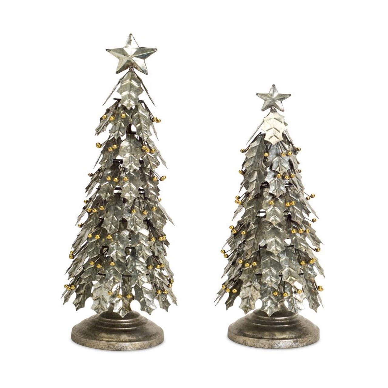 Melrose Metal Holly Leaf Artificial Christmas Tabletop Trees - 3' - Set of 2